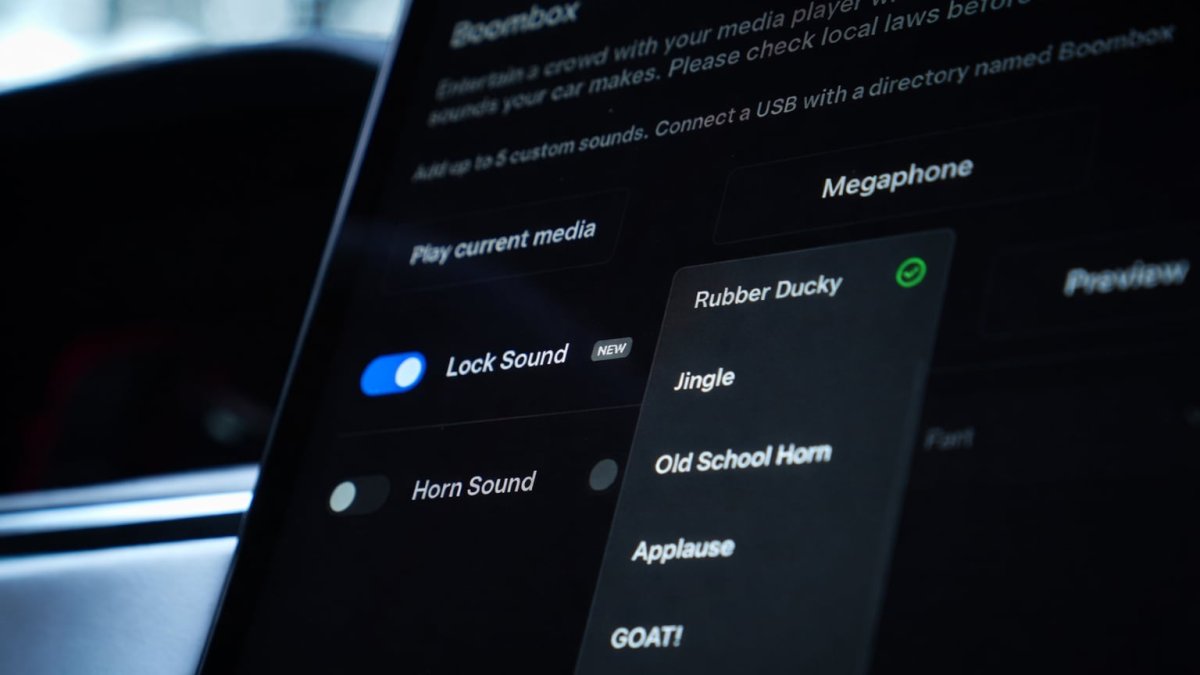 Pantalla de Tesla configurando un sonido de bloqueo personalizado